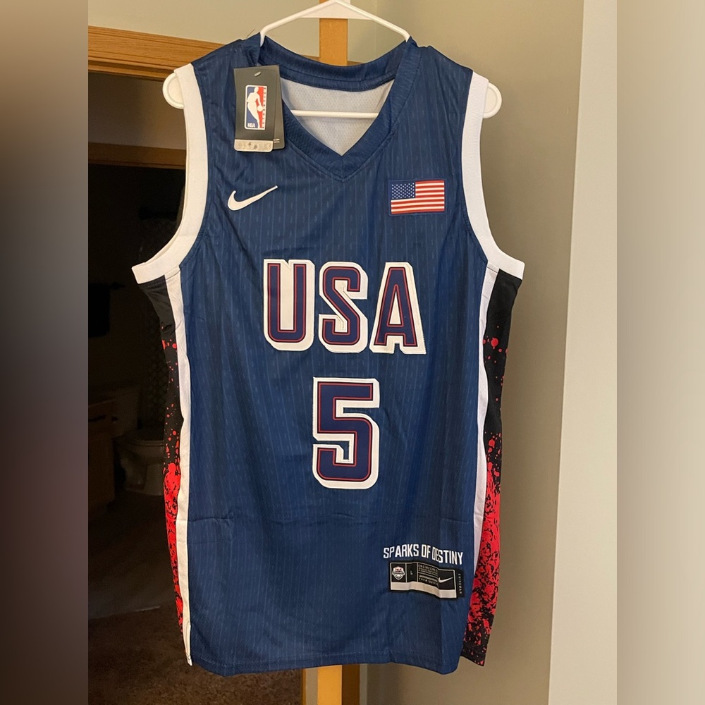 Anthony Edwards #5 Team USA 2024 Blue Jersey. Stitched, Brand New w Tags. Mens L